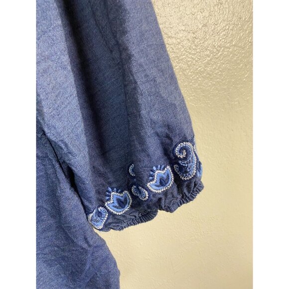 Chicos‎ 2 Blue Embroidered Long Sleeve Tunic Boho Top Size Large Peasant Prairie - Picture 11 of 15